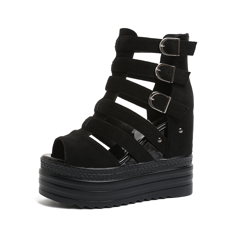 Wedge Espadrille Women - รองเท้าแตะหนังผู้หญิงสำหรับฤดูร้อน ดีไซน์เนอร์ 11CM แบบเปิดนิ้วเท้า พื้นหนา ส้นเตารีด