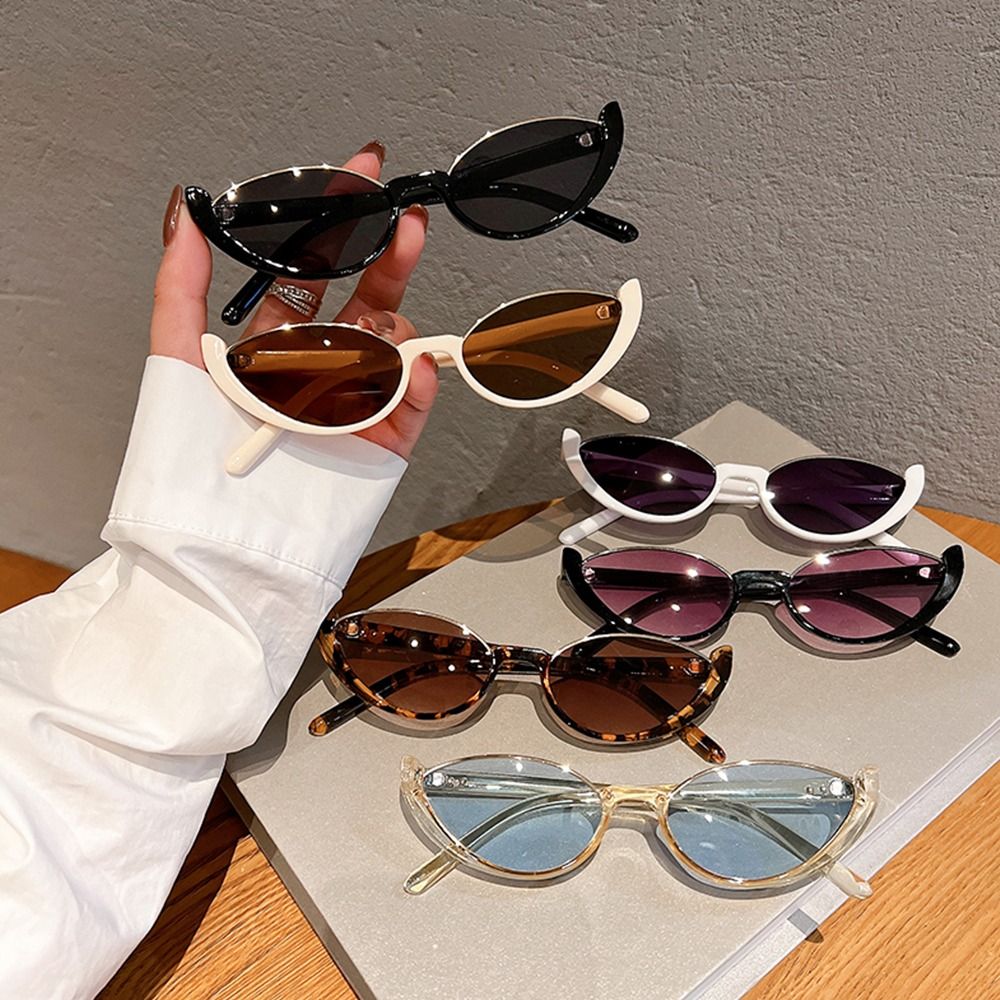 Sunglasses Cat Eye - แว่นกันแดดทรงแคทอายครึ่งกรอบวินเทจขนาดเล็กสำหรับผู้หญิงและผู้ชาย