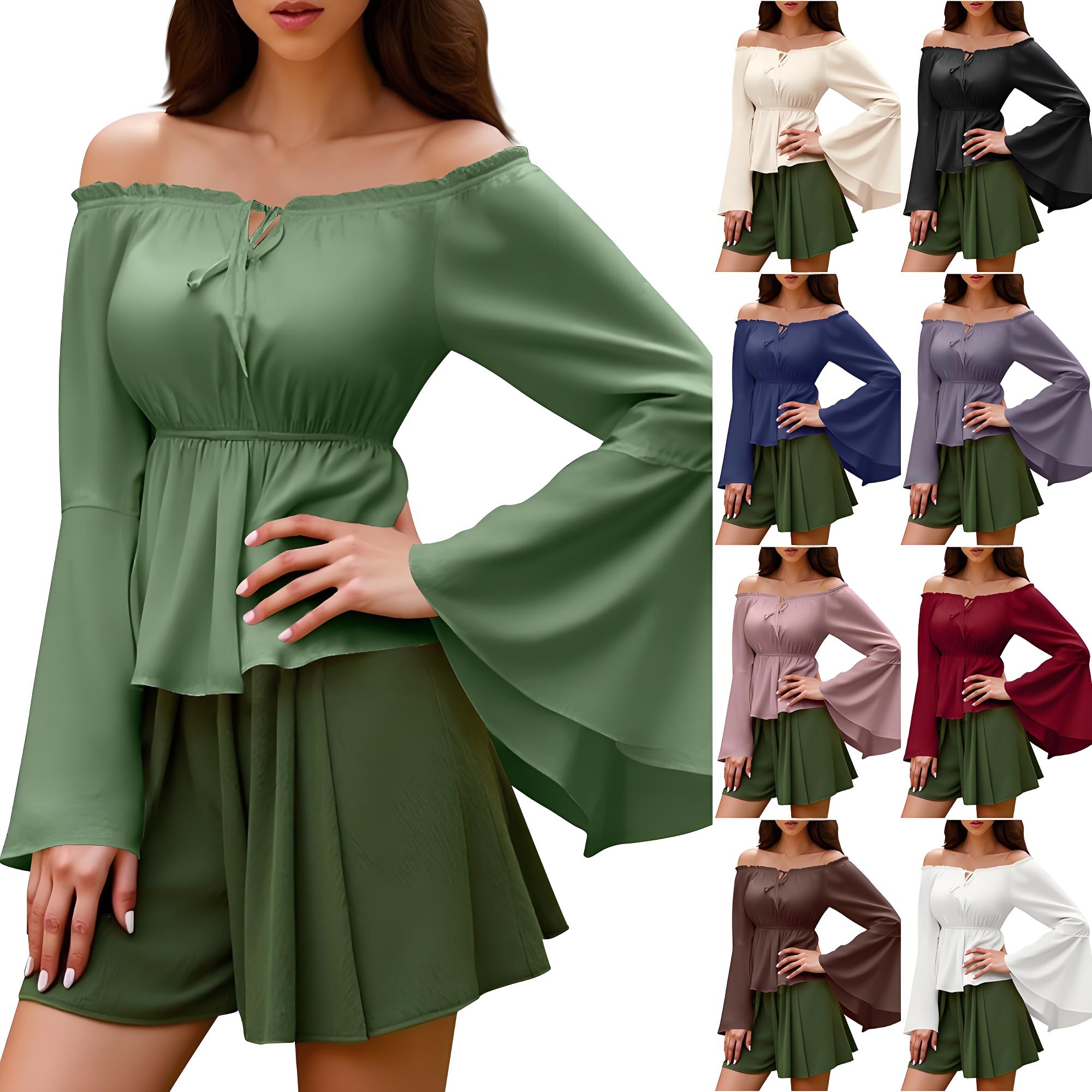 Blouse Off Shoulder - เสื้อเรเนซองส์สไตล์ชาวนา แขนเปิดไหล่ เสื้อเชิ้ตโบฮีเมียน เซ็กซี่ สตีมพังก์ โจรสลัด