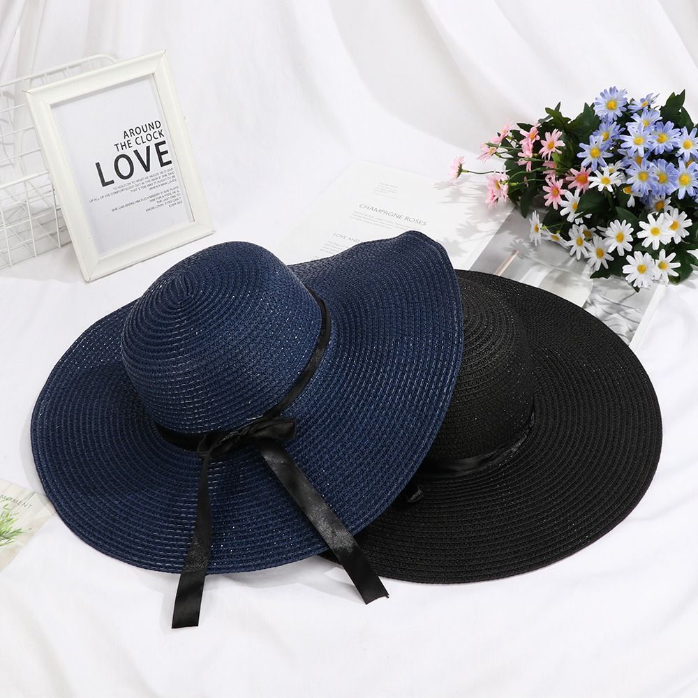 Hat Floppy Wide - หมวกสานปีกกว้างพับได้สำหรับผู้หญิง หมวกกันแดด หมวกชายหาด หมวกฤดูร้อน หมวกโบว์
