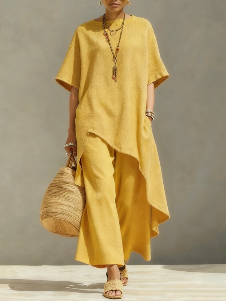ชุดเซ็ตผ้าฝ้ายลินินสำหรับผู้หญ - Linen Pant Wide บทวิจารณ์และราคา