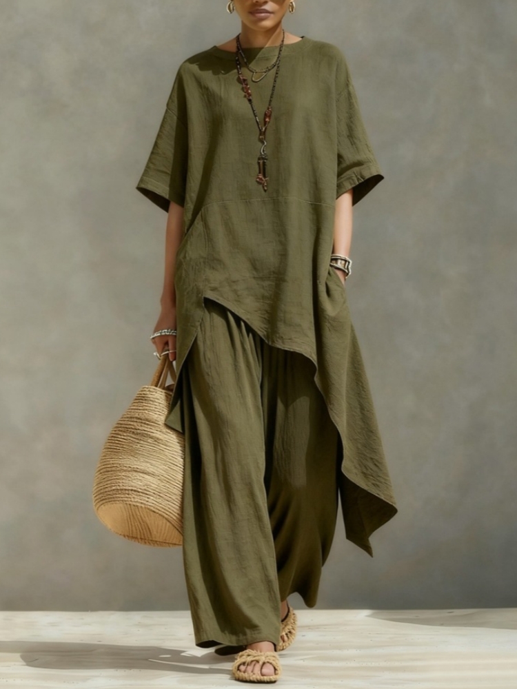 ชุดเซ็ตผ้าฝ้ายลินินสำหรับผู้หญ - Linen Pant Wide บทวิจารณ์และราคา
