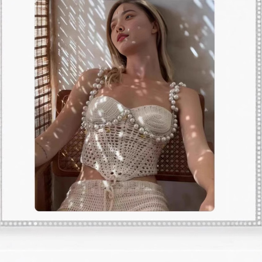 เซ็กซี่ประดับด้วยลูกปัดโครเชต์ - Crop Top Crochet บทวิจารณ์และราคา