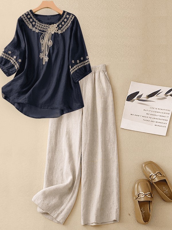 ชุดผ้าฝ้ายลินินคุณภาพสูงสำหรับ - Linen Pant Wide บทวิจารณ์และราคา