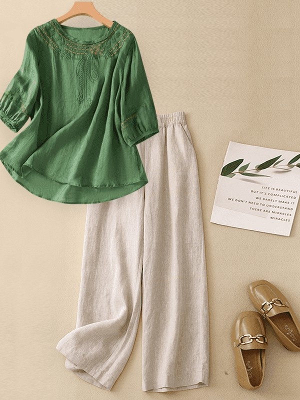 ชุดผ้าฝ้ายลินินคุณภาพสูงสำหรับ - Linen Pant Wide บทวิจารณ์และราคา
