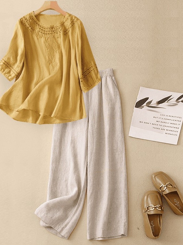 ชุดผ้าฝ้ายลินินคุณภาพสูงสำหรับ - Linen Pant Wide บทวิจารณ์และราคา