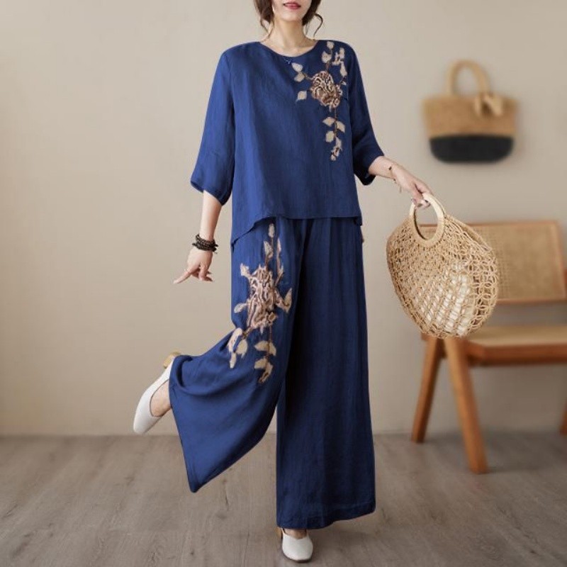ชุดเซ็ตสองชิ้นผ้าลินินผ้าฝ้ายส - Linen Pant Wide บทวิจารณ์และราคา